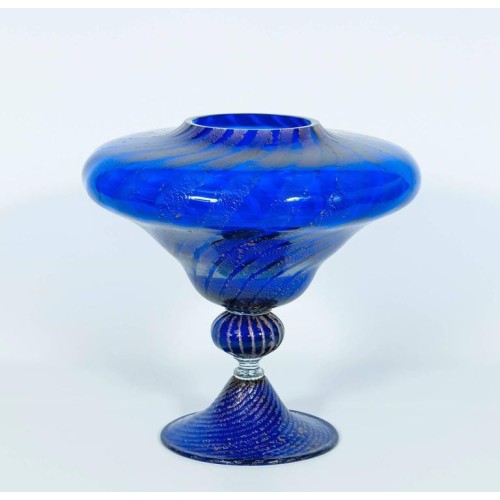 Vase in Murano Glass Blue and Silver, 1980s