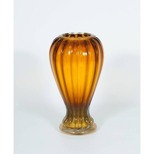 Pair of Italian Vases in Murano Glass Amber and Gold, 1990s