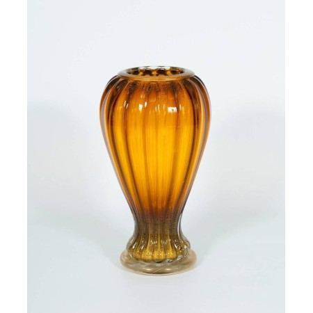 Pair of Italian Vases in Murano Glass Amber and Gold, 1990s