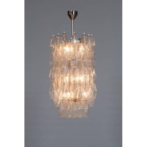 Italian Modern Chandelier in Transparent Murano Glass, Venini, 1960s
