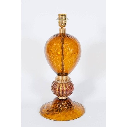 Italian Table Lamp in Murano Glass Amber and 24-Karat Gold, 1980s
