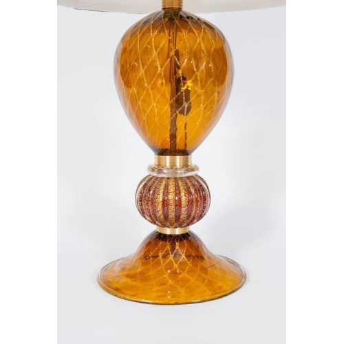Italian Table Lamp in Murano Glass Amber and 24-Karat Gold, 1980s
