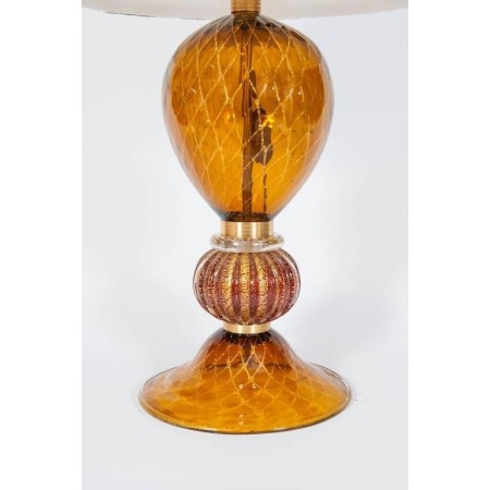 Italian Table Lamp in Murano Glass Amber and 24-Karat Gold, 1980s