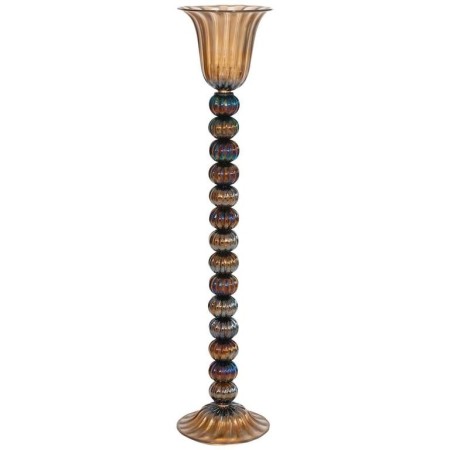 Italian Floor Lamp in Murano Glass Straw Yellow Iridescent Red, 1980s