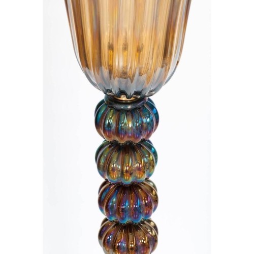 Italian Floor Lamp in Murano Glass Straw Yellow Iridescent Red, 1980s