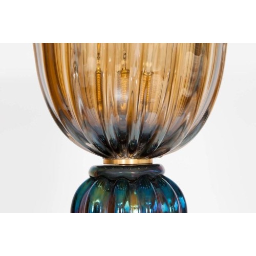 Italian Floor Lamp in Murano Glass Straw Yellow Iridescent Red, 1980s