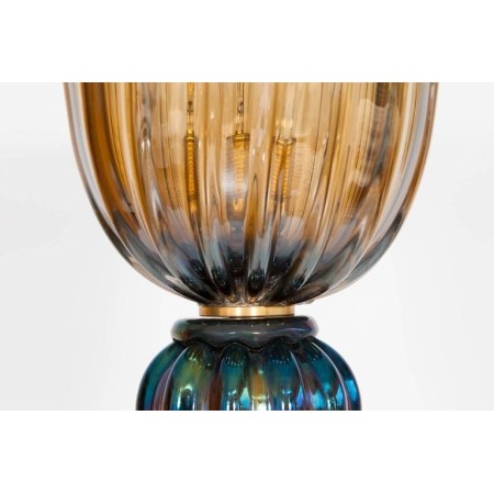 Italian Floor Lamp in Murano Glass Straw Yellow Iridescent Red, 1980s