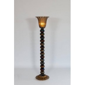 Italian Floor Lamp in Murano Glass Straw Yellow Iridescent Red, 1980s