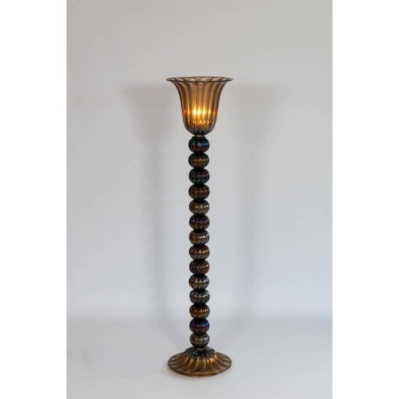 Italian Floor Lamp in Murano Glass Straw Yellow Iridescent Red, 1980s