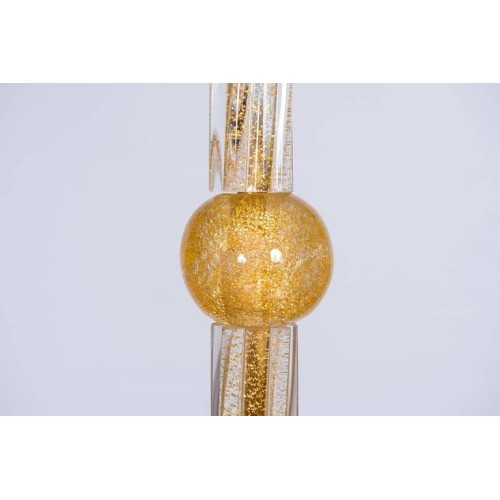 Italian Chandelier "Bell Jar" in Murano Glass Transparent and 24-Carat Gold