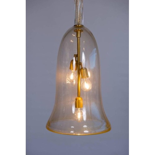 Italian Chandelier "Bell Jar" in Murano Glass Transparent and 24-Carat Gold