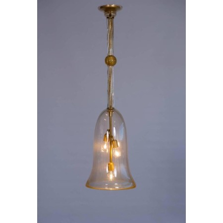 Italian Chandelier "Bell Jar" in Murano Glass Transparent and 24-Carat Gold