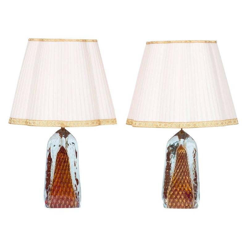 Italian Table Lamps In Murano Glass Red, Italian Murano Glass Table Lamps