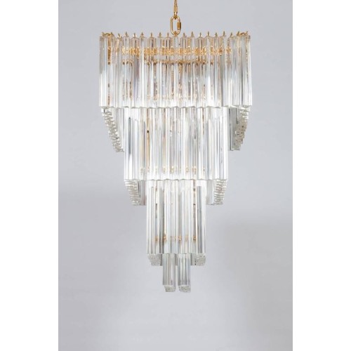 Italian Rectangular Chandelier in Murano Glass, Transparent, 24-Karat Gold