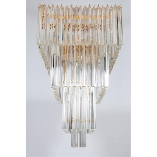 Italian Rectangular Chandelier in Murano Glass, Transparent, 24-Karat Gold