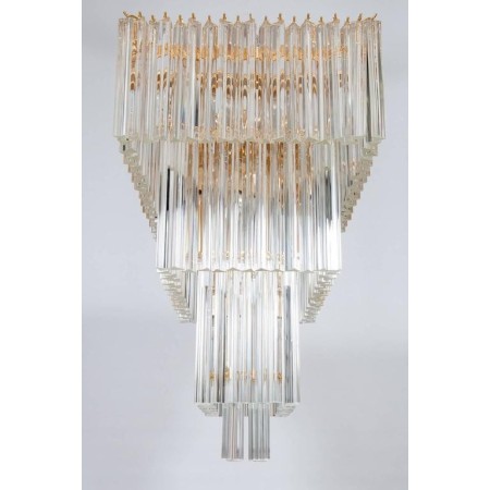 Italian Rectangular Chandelier in Murano Glass, Transparent, 24-Karat Gold