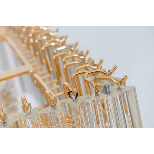 Italian Rectangular Chandelier in Murano Glass, Transparent, 24-Karat Gold