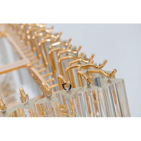 Italian Rectangular Chandelier in Murano Glass, Transparent, 24-Karat Gold