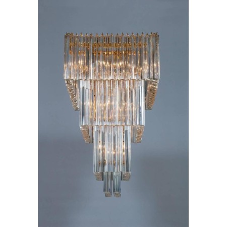 Italian Rectangular Chandelier in Murano Glass, Transparent, 24-Karat Gold