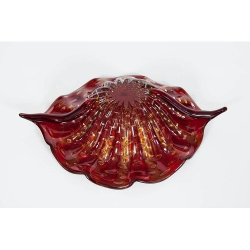 Italian Centrepiece in Murano Glass Red with 24-Karat Gold Bubbles