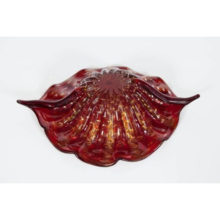 Italian Centrepiece in Murano Glass Red with 24-Karat Gold Bubbles