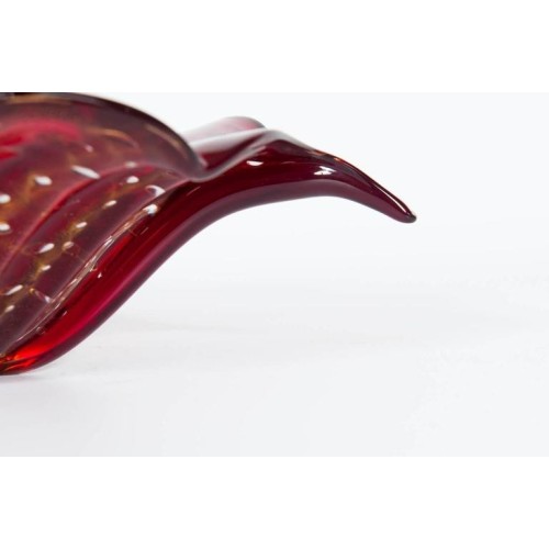 Italian Centrepiece in Murano Glass Red with 24-Karat Gold Bubbles