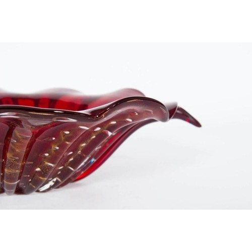 Italian Centrepiece in Murano Glass Red with 24-Karat Gold Bubbles
