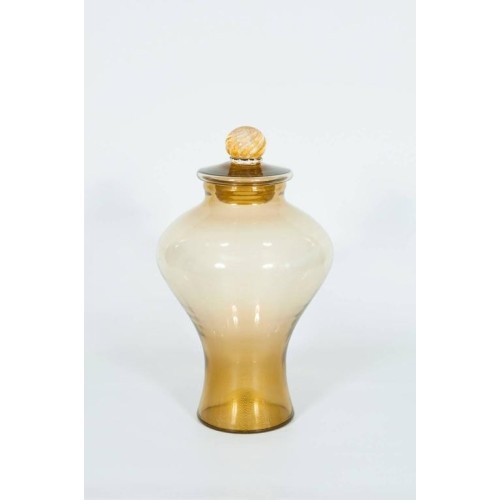 Pair of Italian Vases in Transparent Murano Glass and 24-Karat Gold