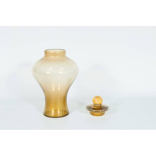Pair of Italian Vases in Transparent Murano Glass and 24-Karat Gold