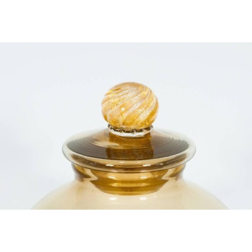 Pair of Italian Vases in Transparent Murano Glass and 24-Karat Gold