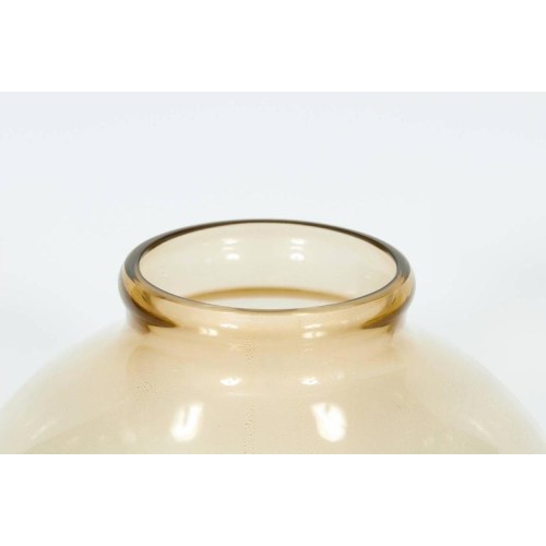 Pair of Italian Vases in Transparent Murano Glass and 24-Karat Gold