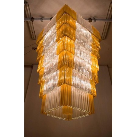 Italian Chandelier in Murano Glass with Triedro Elements, Venini, 1960s