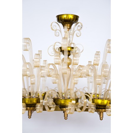 Italian Gold Fountain Chandelier in the style of Ercole Barovier, circa 1970s