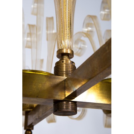 Italian Gold Fountain Chandelier in the style of Ercole Barovier, circa 1970s