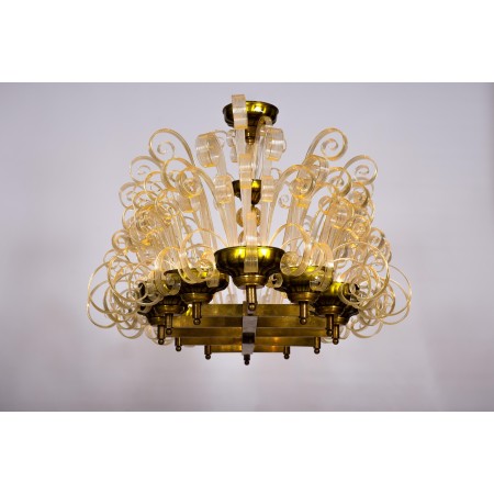 Italian Gold Fountain Chandelier in the style of Ercole Barovier, circa 1970s