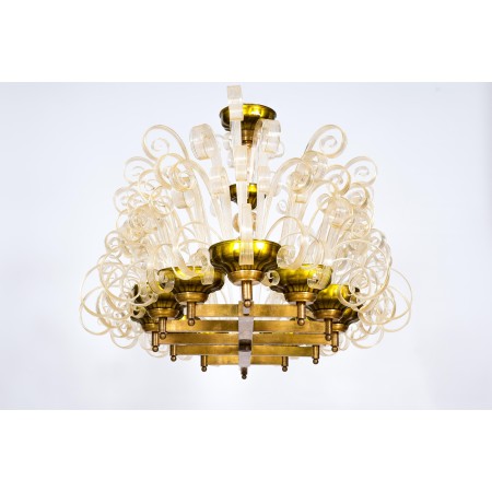 Italian Gold Fountain Chandelier in the style of Ercole Barovier, circa 1970s