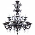 Black Chandelier in Blown Murano Glass with clear colour finishes 1990s *
