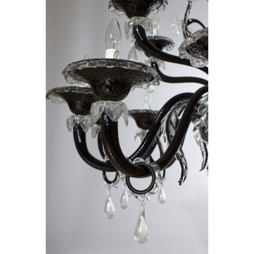 Italian Black and Transparent Chandelier, circa 1990s