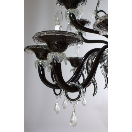 Italian Black and Transparent Chandelier, circa 1990s