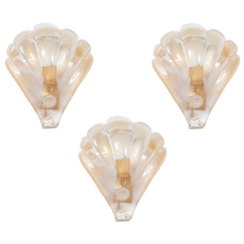 Italian Three Gold Shell sconces, attributed to Barovier & Toso circa 1960's