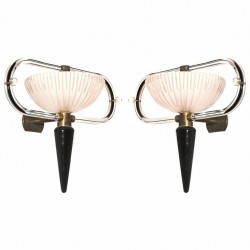 Pair of sconces in blown Murano Glass Black & White Camer Glass 1960s Italy *