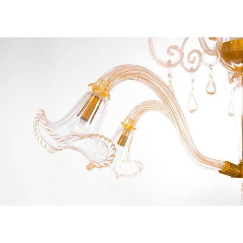 Italian Mid-Century Chandelier, in Transparent and Gold, Attributed to Seguso