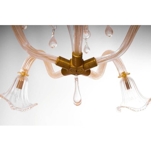 Italian Mid-Century Chandelier, in Transparent and Gold, Attributed to Seguso
