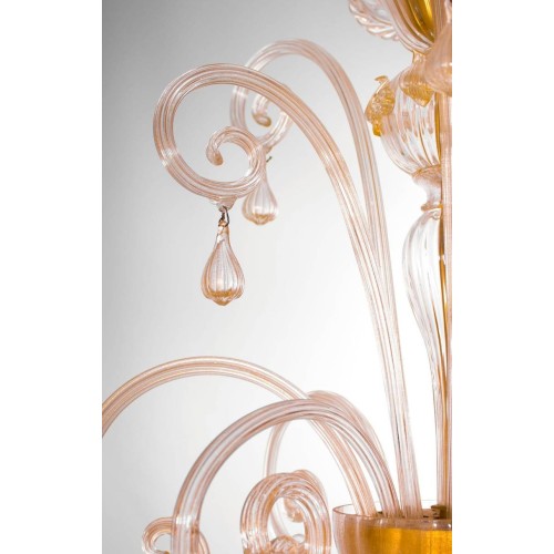 Italian Mid-Century Chandelier, in Transparent and Gold, Attributed to Seguso