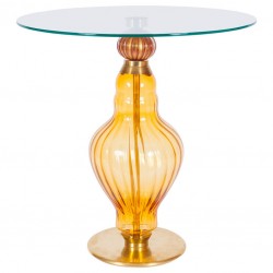 Italian Cocktail Table in Blown Murano Glass Amber with Brass Core Contemporary *