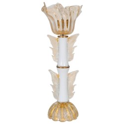 Italian Table Lamp in blown Murano Glass White Gold 24-K & Brass 1970s *